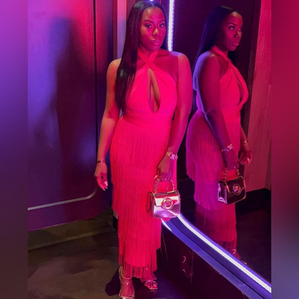 Bandage Fringe Midi Dress - Hot Pink - Picture 3 of 3